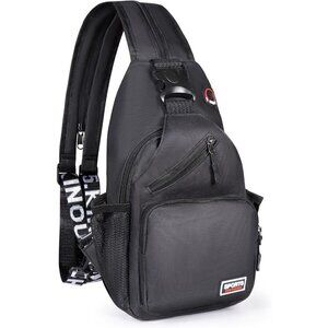 💫 Men Black Crossbody Sling Earphone Hole Multipurpose Travel Hiking Backpack